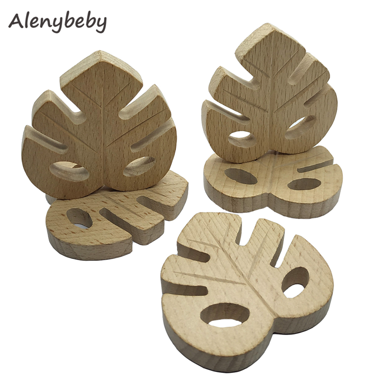 Baby Food Organic - Natural wood teether leaf shape pendant