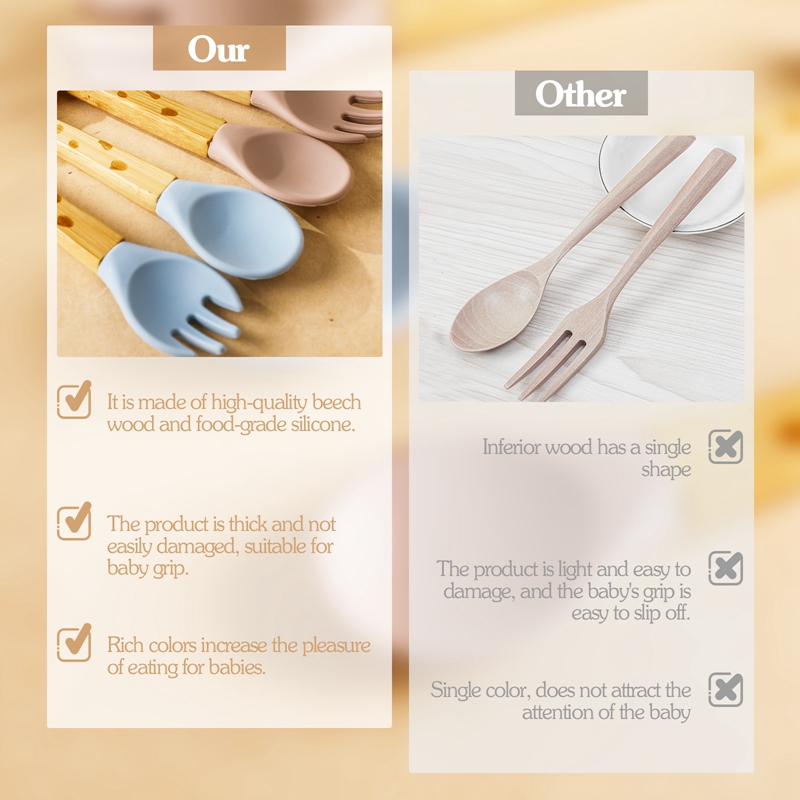 2PCS Baby Bamboo Fork Silicone - Baby Food Organic ulasan dan harga
