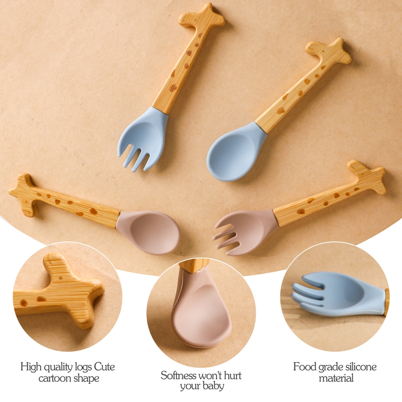 2PCS Baby Bamboo Fork Silicone - Baby Food Organic ulasan dan harga